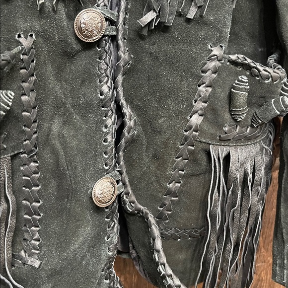 Western Fringed Suede Leather Native Beaded Jacket Size XL - Picture 9 of 13